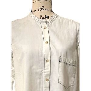 Sandrine Rose Women's Dust White Mandarin Collar Button Shirt Size S